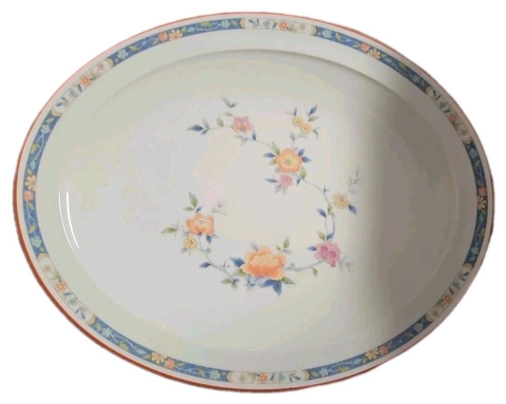 Noritake China Song Platter 11X13 1/2 Beige With Vibrant Pink Orange Flowers